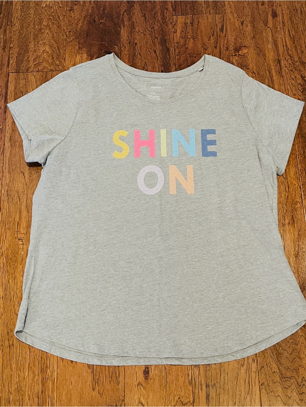 Sonoma Light Gray Tee with Pastel "SHINE ON" Graphic